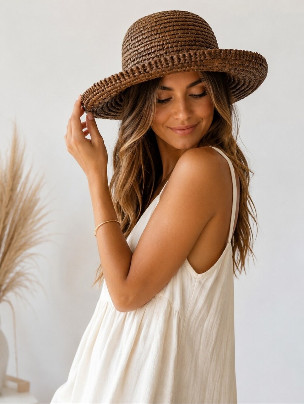 Maurizio Spataro Woven Raffia Straw Hat Brown